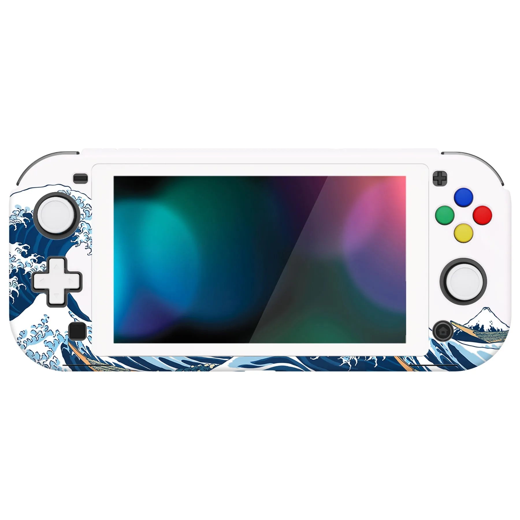 PlayVital ZealProtect Protective Case for Nintendo Switch Lite, Hard Shell Ergonomic Grip Cover for Switch Lite with Screen Protector & Thumb Grip Caps & Button Caps - The Great Wave off Kanagawa - PSLYT001