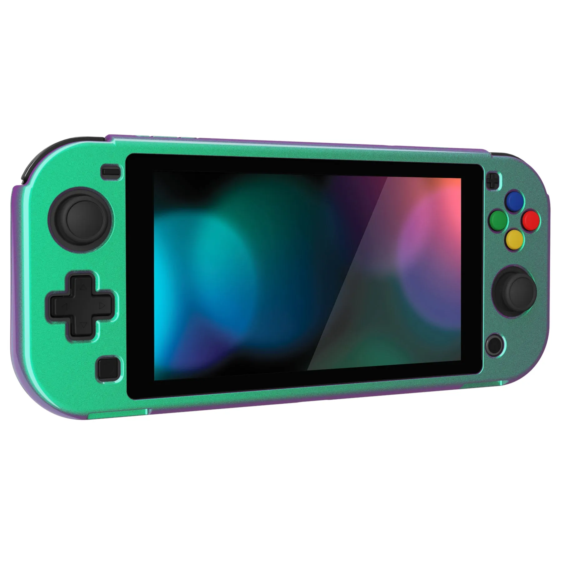 PlayVital ZealProtect Protective Case for Nintendo Switch Lite, Hard Shell Ergonomic Grip Cover for Switch Lite w/Screen Protector & Thumb Grip Caps & Button Caps -  Glossy Chameleon Green Purple - PSLYP3008