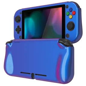 PlayVital ZealProtect Protective Case for Nintendo Switch Lite, Hard Shell Ergonomic Grip Cover for Switch Lite w/Screen Protector & Thumb Grip Caps & Button Caps - Glossy Chameleon Purple Blue - PSLYP3009