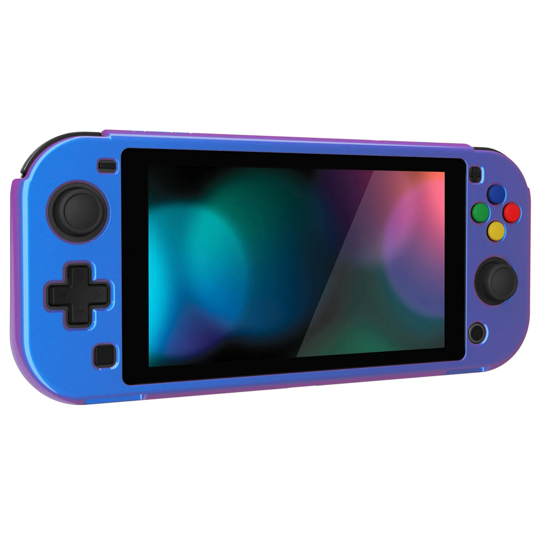 PlayVital ZealProtect Protective Case for Nintendo Switch Lite, Hard Shell Ergonomic Grip Cover for Switch Lite w/Screen Protector & Thumb Grip Caps & Button Caps - Glossy Chameleon Purple Blue - PSLYP3009