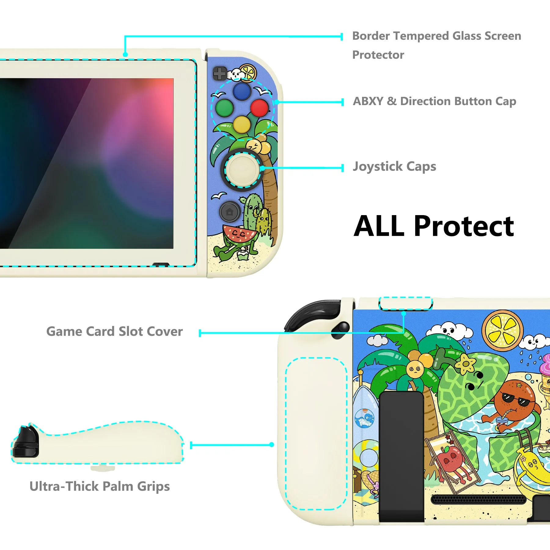 PlayVital ZealProtect Soft Protective Case for Nintendo Switch, Flexible Cover for Switch with Tempered Glass Screen Protector & Thumb Grips & ABXY Direction Button Caps - Fruity Party - RNSYV6048