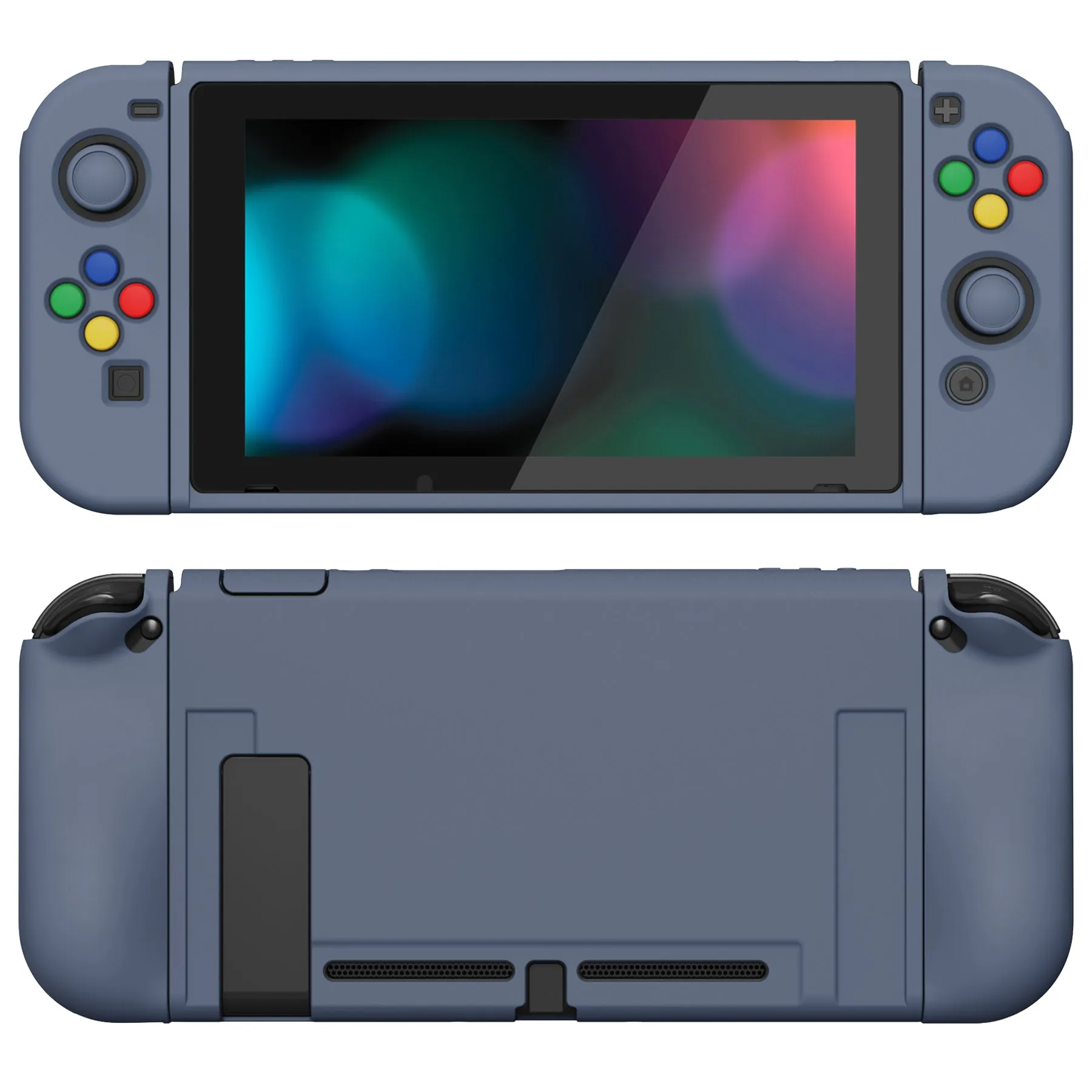 PlayVital ZealProtect Soft Protective Case for Nintendo Switch, Flexible Cover Protector for Nintendo Switch with Tempered Glass Screen Protector & Thumb Grip Caps & ABXY Direction Button Caps - Slate Gray - RNSYM5011