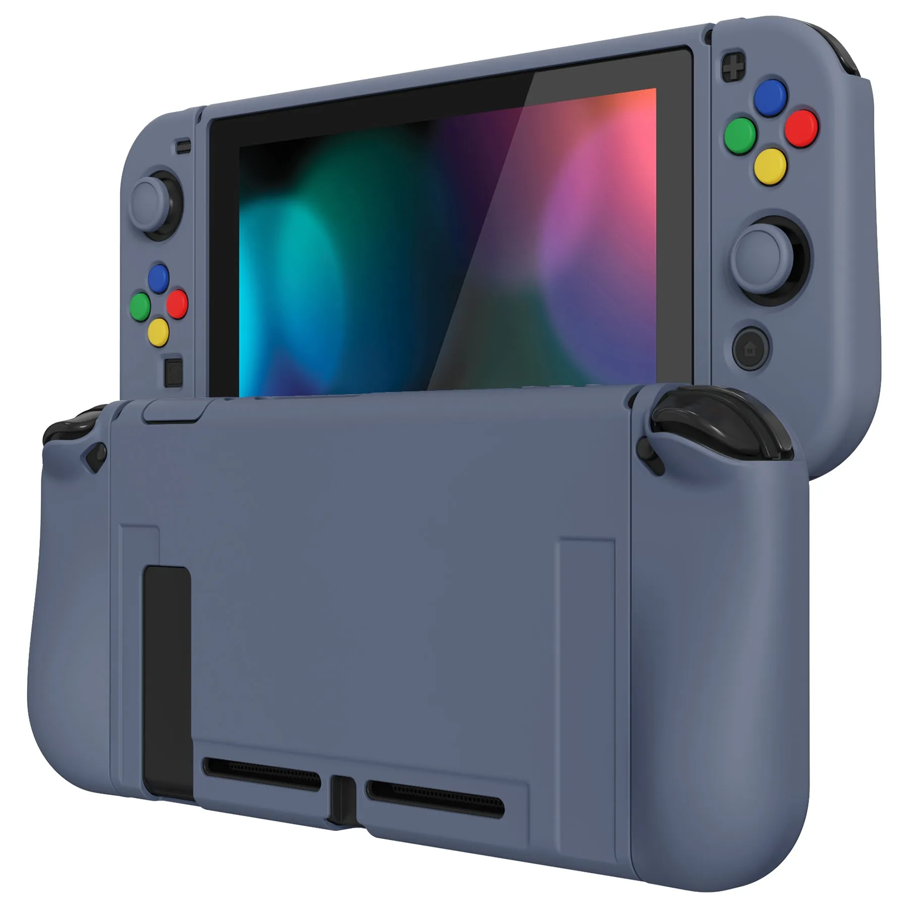 PlayVital ZealProtect Soft Protective Case for Nintendo Switch, Flexible Cover Protector for Nintendo Switch with Tempered Glass Screen Protector & Thumb Grip Caps & ABXY Direction Button Caps - Slate Gray - RNSYM5011