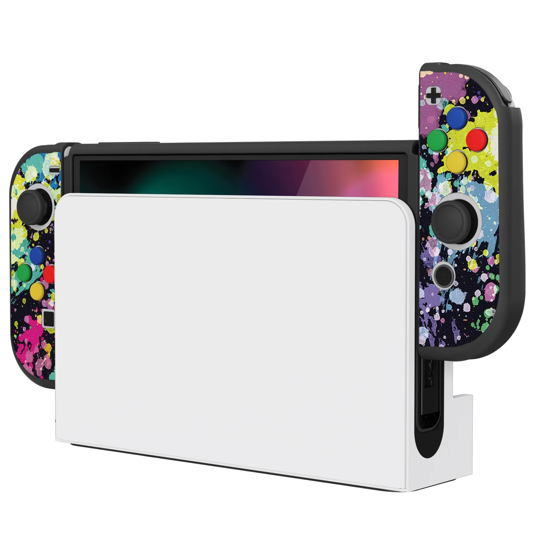 PlayVital ZealProtect Soft Protective Case for Nintendo Switch OLED, Flexible Protector Joycon Grip Cover for Nintendo Switch OLED with Thumb Grip Caps & ABXY Direction Button Caps - Watercolour Splash - XSOYV6004