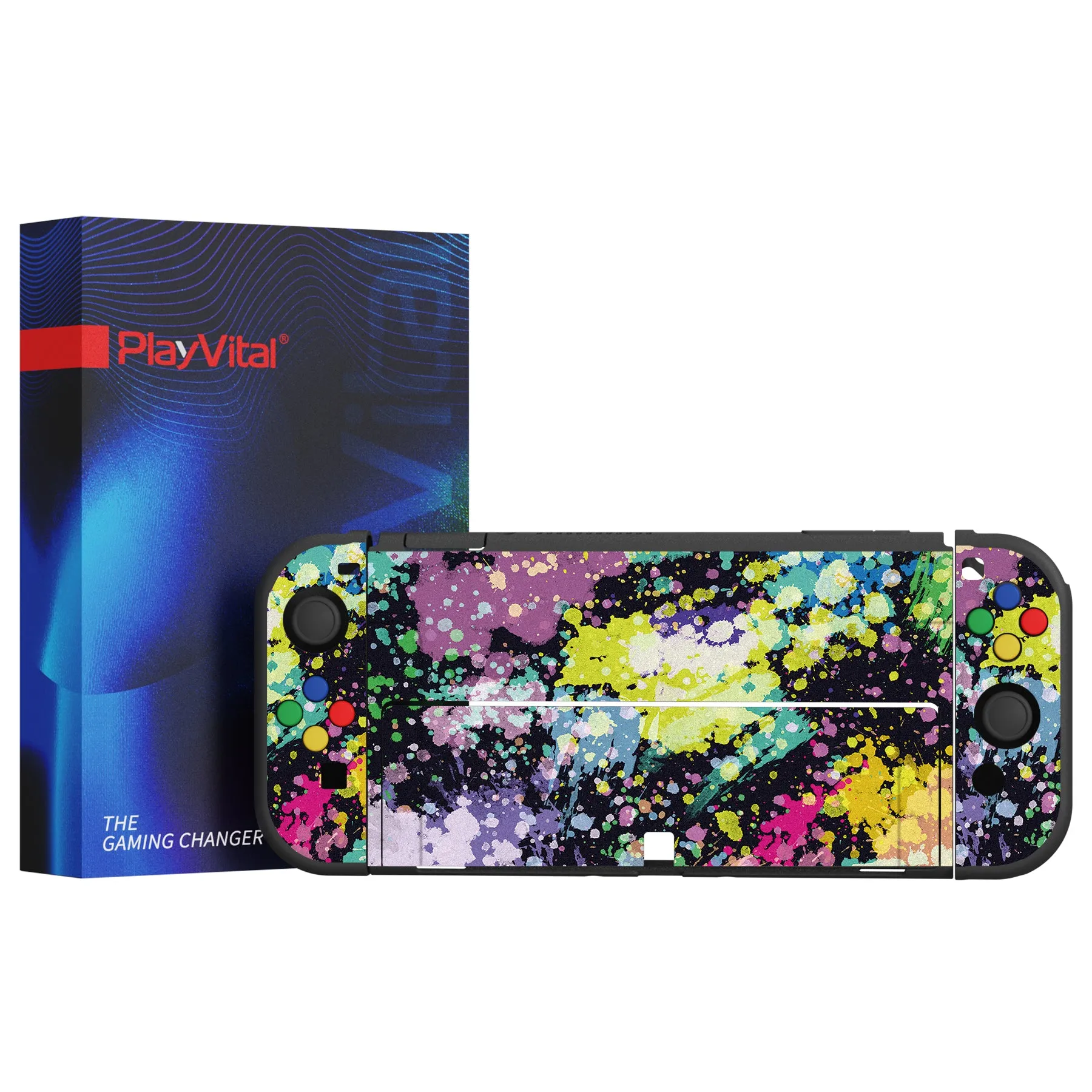 PlayVital ZealProtect Soft Protective Case for Nintendo Switch OLED, Flexible Protector Joycon Grip Cover for Nintendo Switch OLED with Thumb Grip Caps & ABXY Direction Button Caps - Watercolour Splash - XSOYV6004