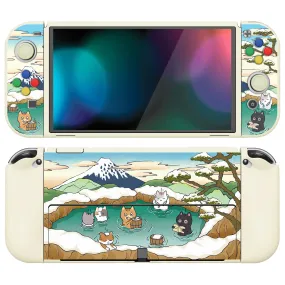 PlayVital ZealProtect Soft Protective Case for Switch OLED, Flexible Protector Joycon Grip Cover for Switch OLED with Thumb Grip Caps & ABXY Direction Button Caps - Hot Spring Kitties - XSOYV6038