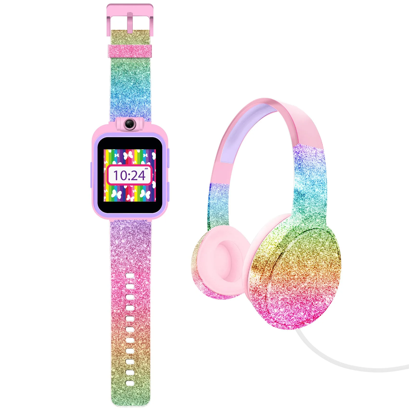 PlayZoom 2 Kids Smartwatch with Headphones: Pink Rainbow Glitter