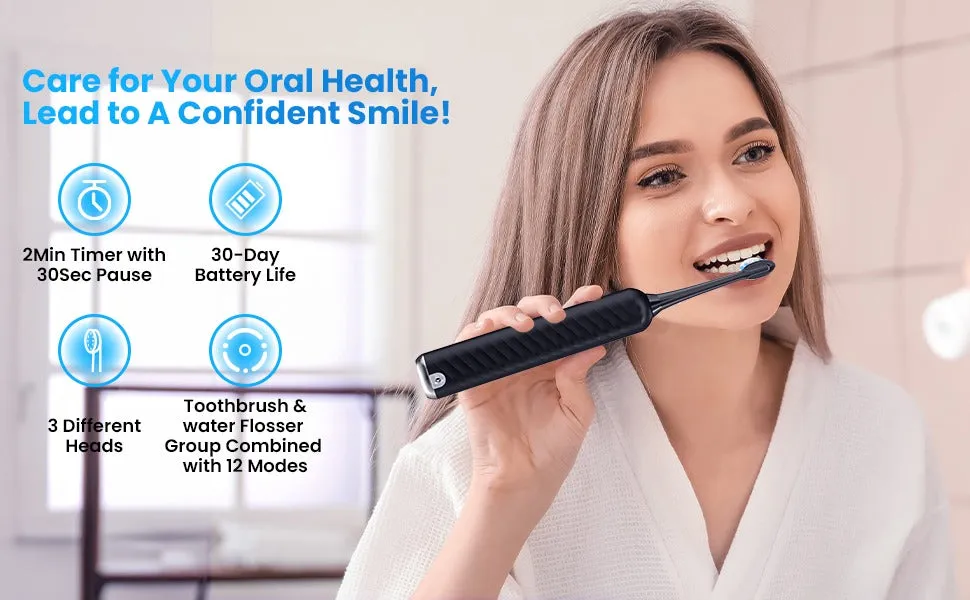 Portable Electric Toothbrush 3 in 1 Teeth Cleaning Kit With 4 Modes Electric Toothbrush and flosser Combo