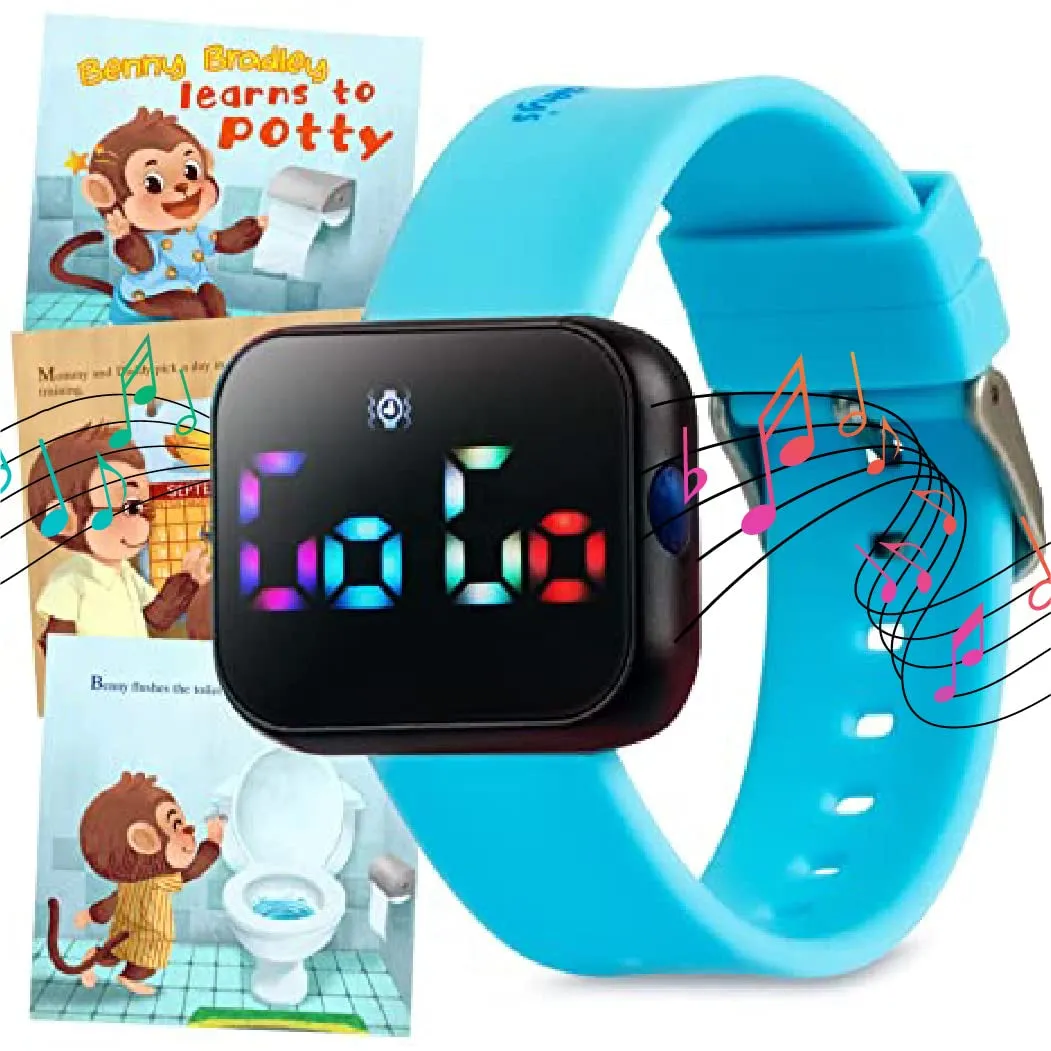 Potty Training Watch for Kids V2 – a Water Resistant Potty Reminder Device for Boys & Girls to Train Your Toddler with Fun/Musical & Vibration Interval Reminder with Potty Training Ebook (Sky)