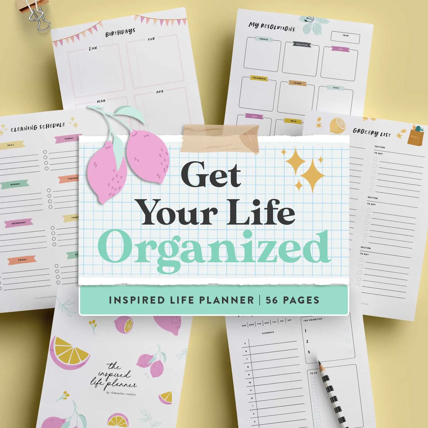 Printable Life Planner (Vibrant Edition) | 56 Life Organization Printables