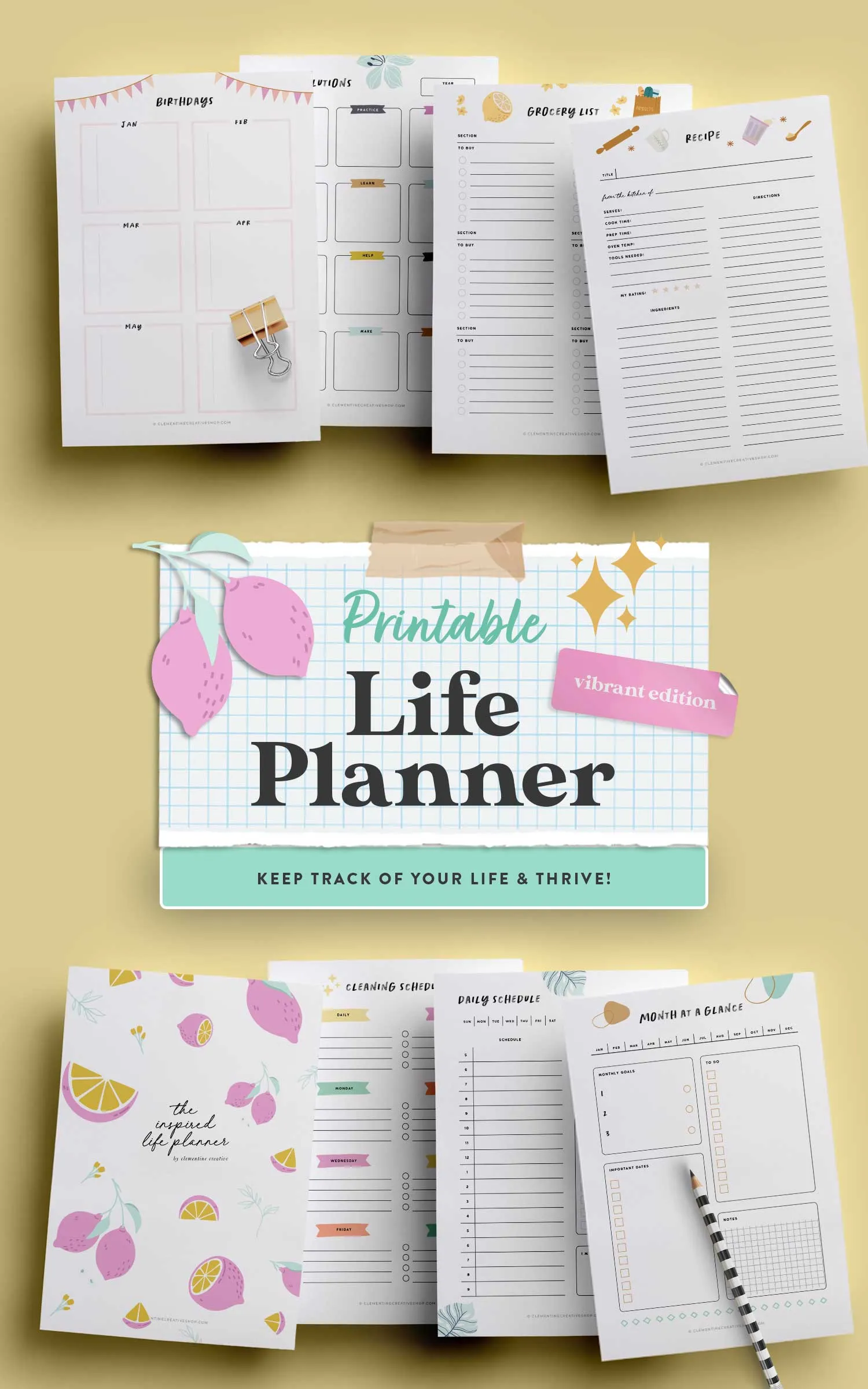 Printable Life Planner (Vibrant Edition) | 56 Life Organization Printables