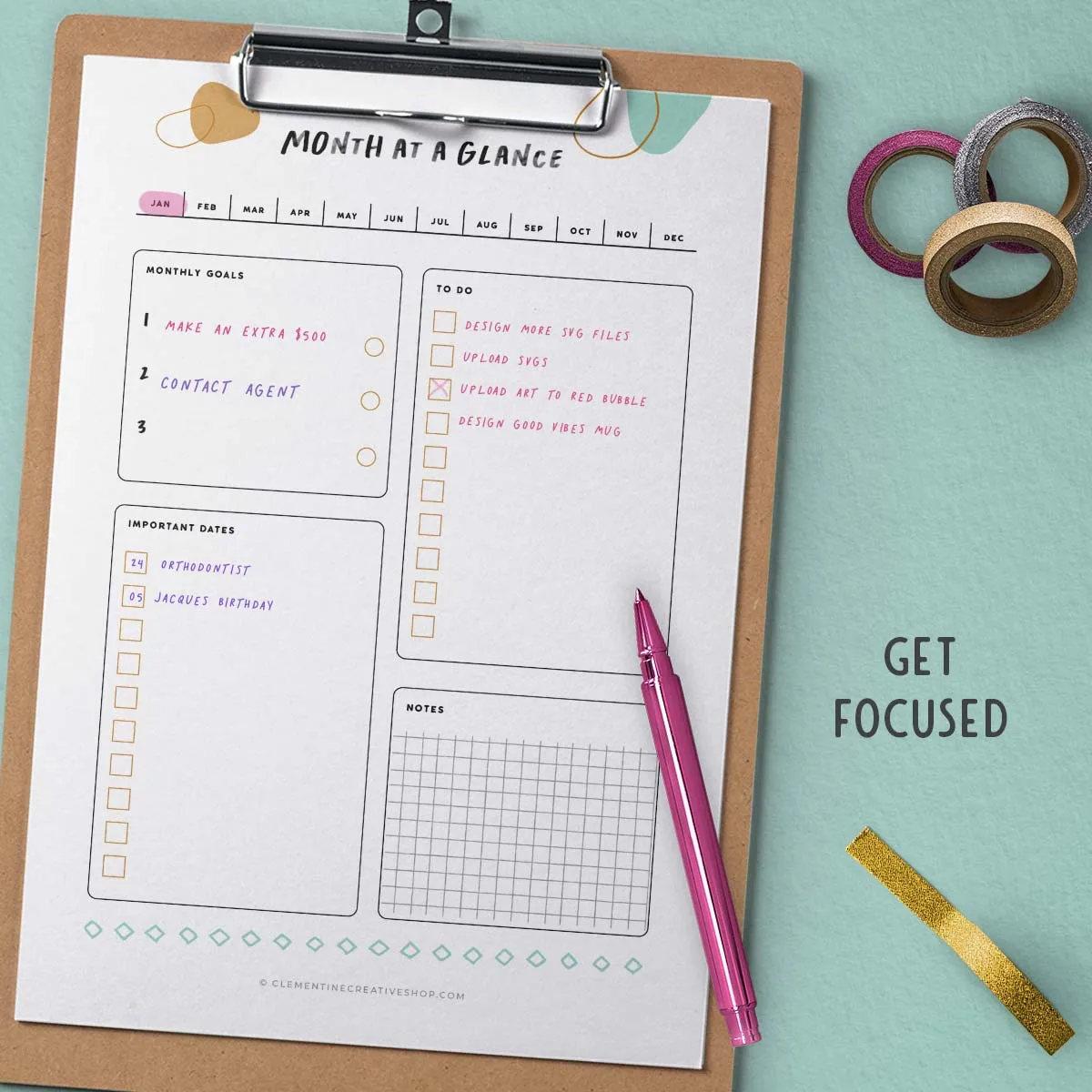 Printable Life Planner (Vibrant Edition) | 56 Life Organization Printables