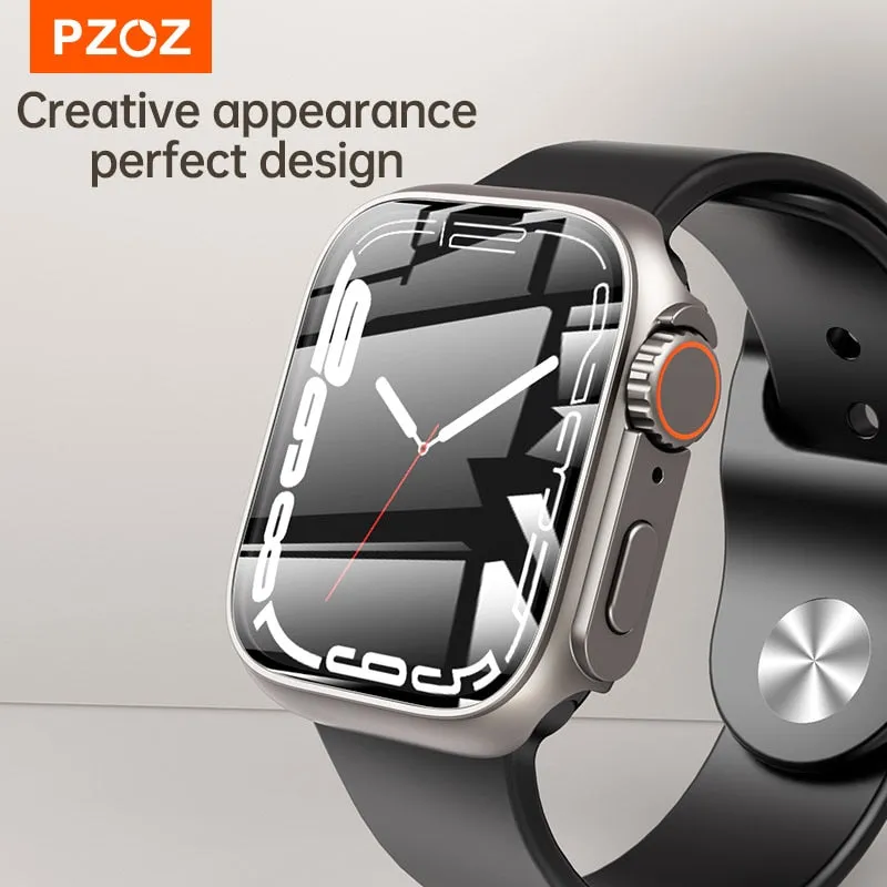 PZOZ For Apple Watch Series 8 7 45mm For iWatch 4 5 6 se 44mm Screen Protector Case Hard PC Case with Tempered Glass Accessories