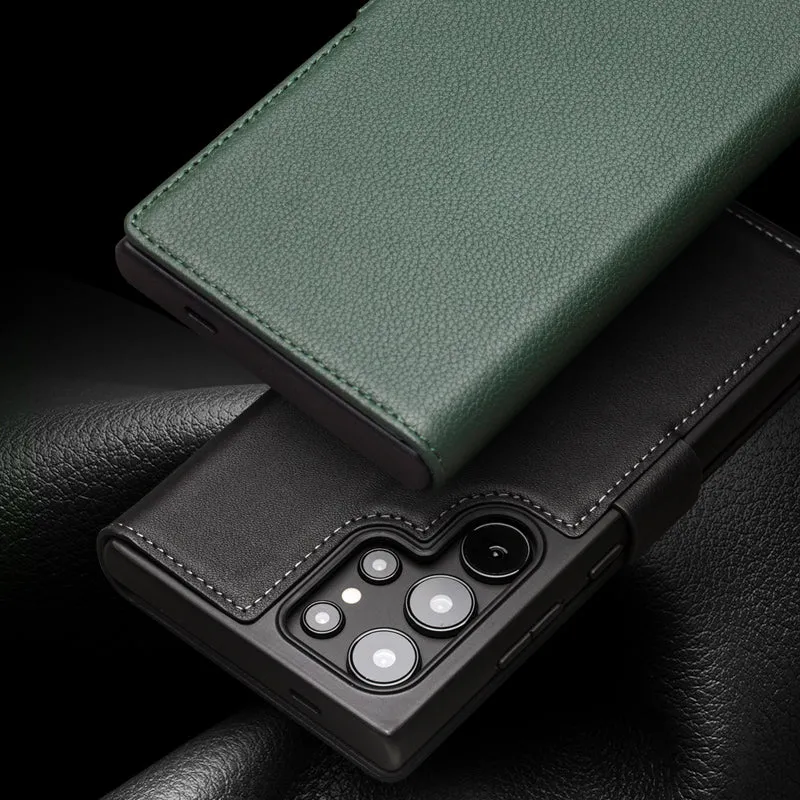 Real Leather Flip Wallet Phone Case With Card Slot For Samsung Galaxy S24