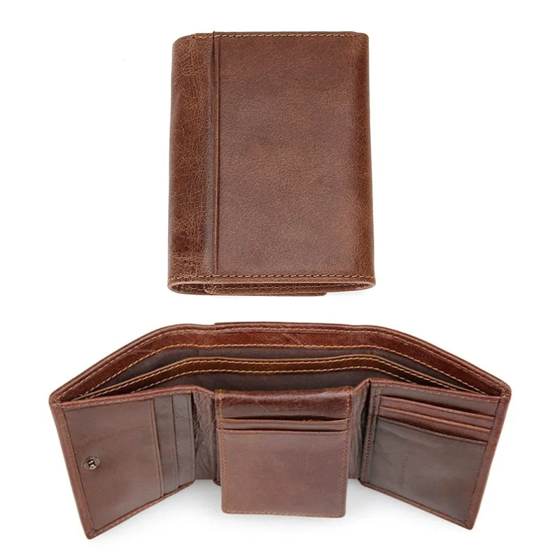 RFID Wallet Antitheft Scanning Leather Wallet Hasp Leisure Men's Slim Leather Mini Wallet Case Credit Card Trifold Purse