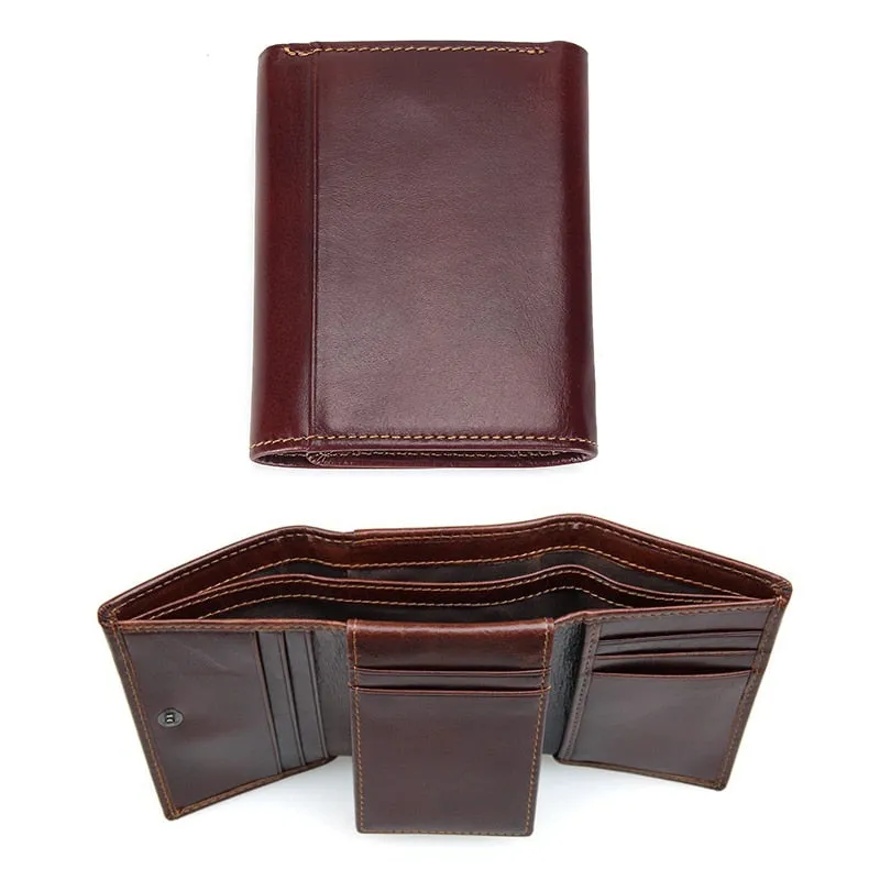 RFID Wallet Antitheft Scanning Leather Wallet Hasp Leisure Men's Slim Leather Mini Wallet Case Credit Card Trifold Purse