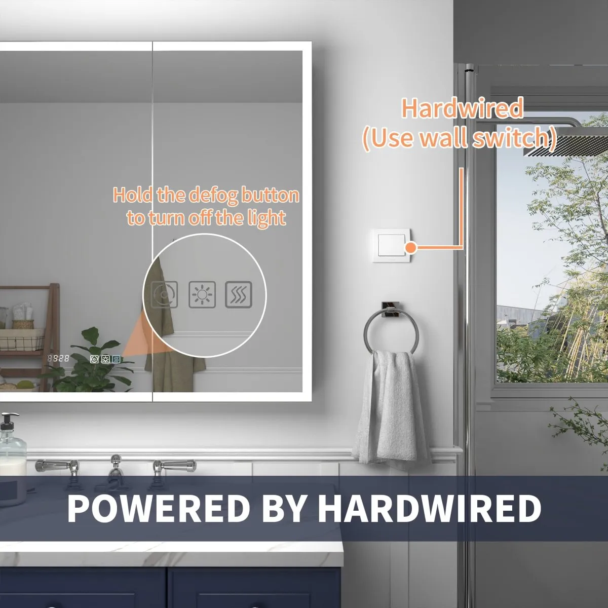 Rim 84" W x 32" H Lighted Medicine Cabinet Recessed or Surface LED Medicine Cabinet with Outlets & USBs