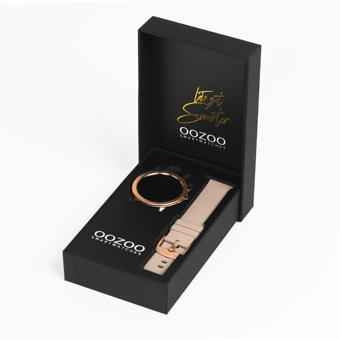 Rose gold coloured OOZOO smartwatch with pink grey rubber strap - Q00324