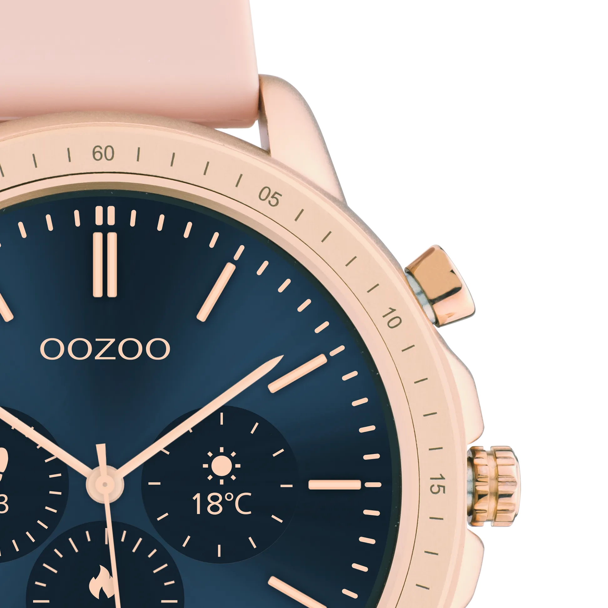 Rose gold coloured OOZOO smartwatch with pink grey rubber strap - Q00324