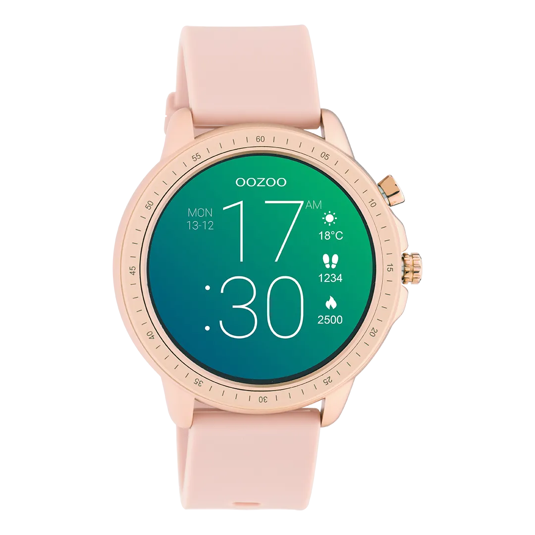 Rose gold coloured OOZOO smartwatch with pink grey rubber strap - Q00324