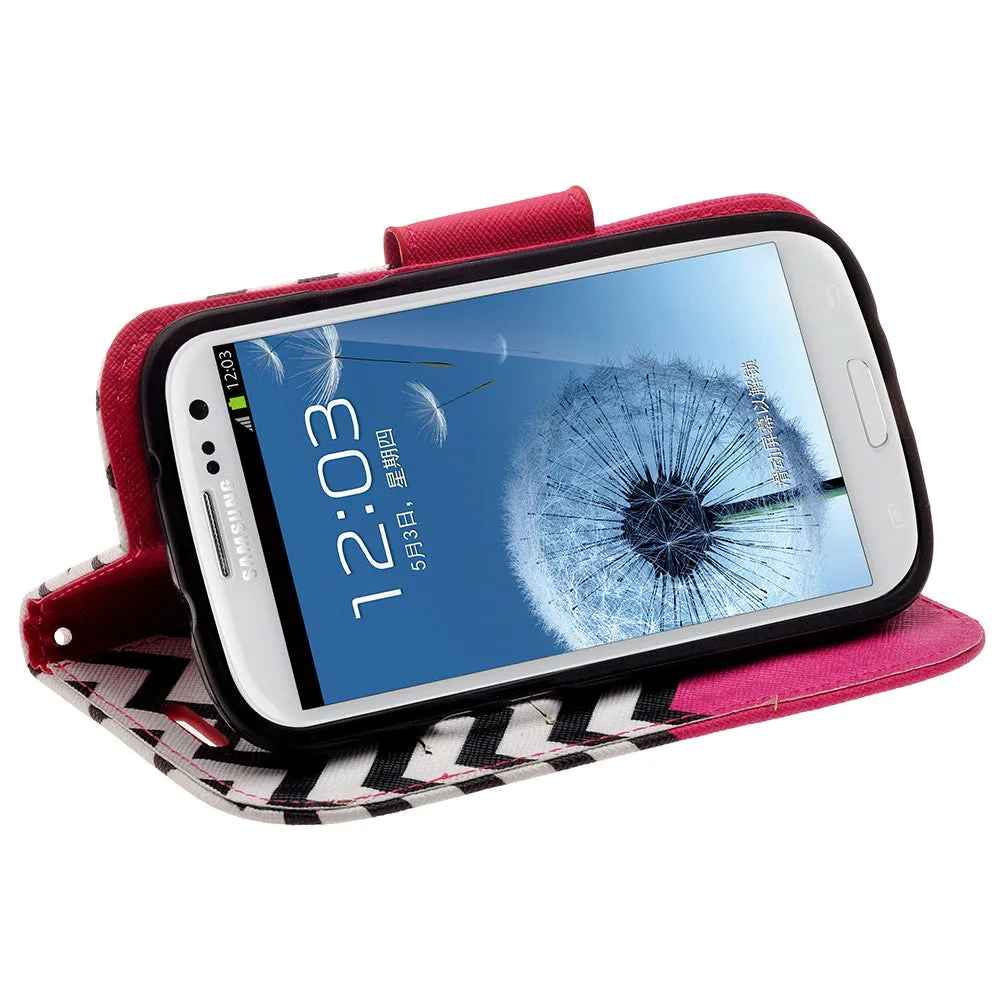 Samsung Galaxy S3 Case, Wrist Strap Magnetic Fold[Kickstand] Pu Leather Wallet Case with ID & Credit Card Slots for Samsung Galaxy S3 - Hot Pink Anchor