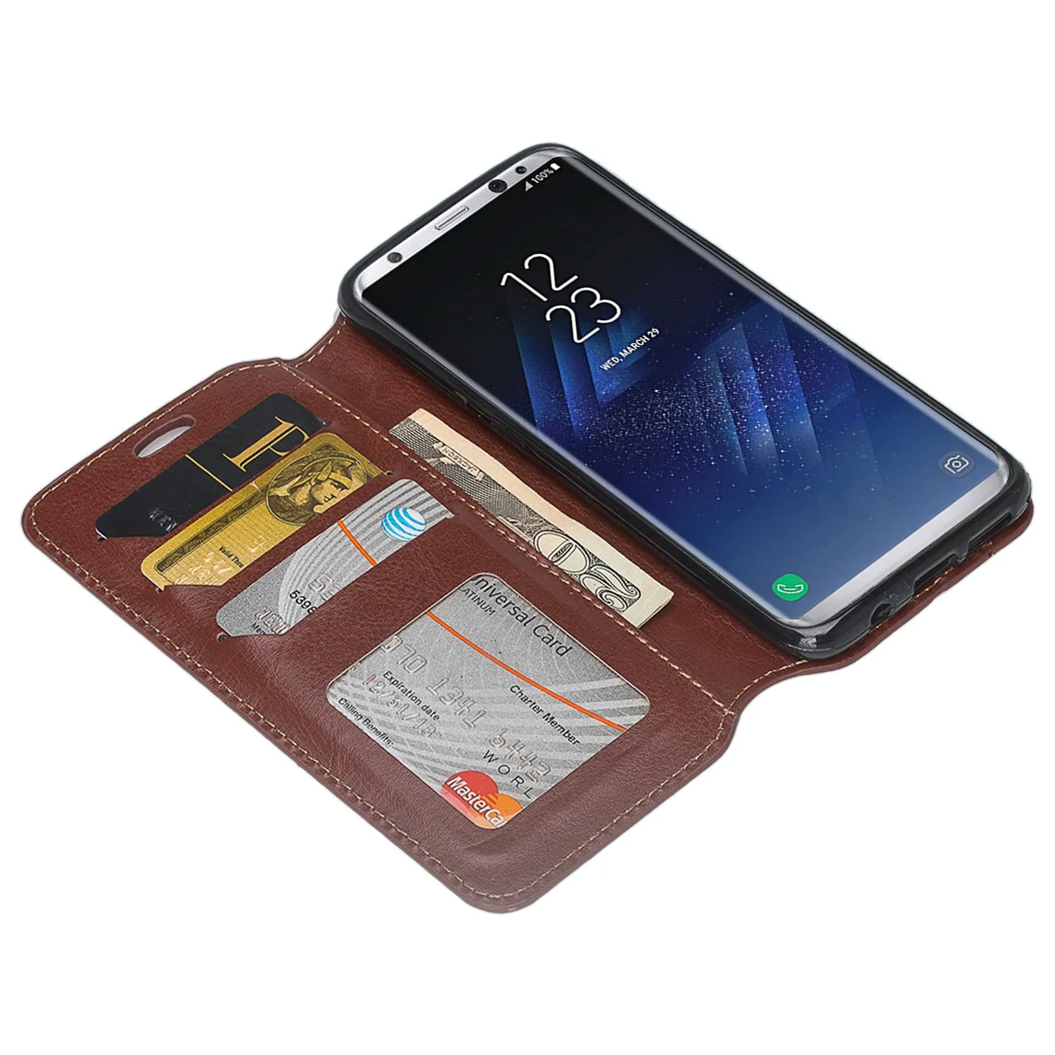 Samsung Galaxy S8 Case, SM-G950 Wallet Case, Pu Leather Wallet Case [Kickstand] with ID & Credit Card Slots - Brown