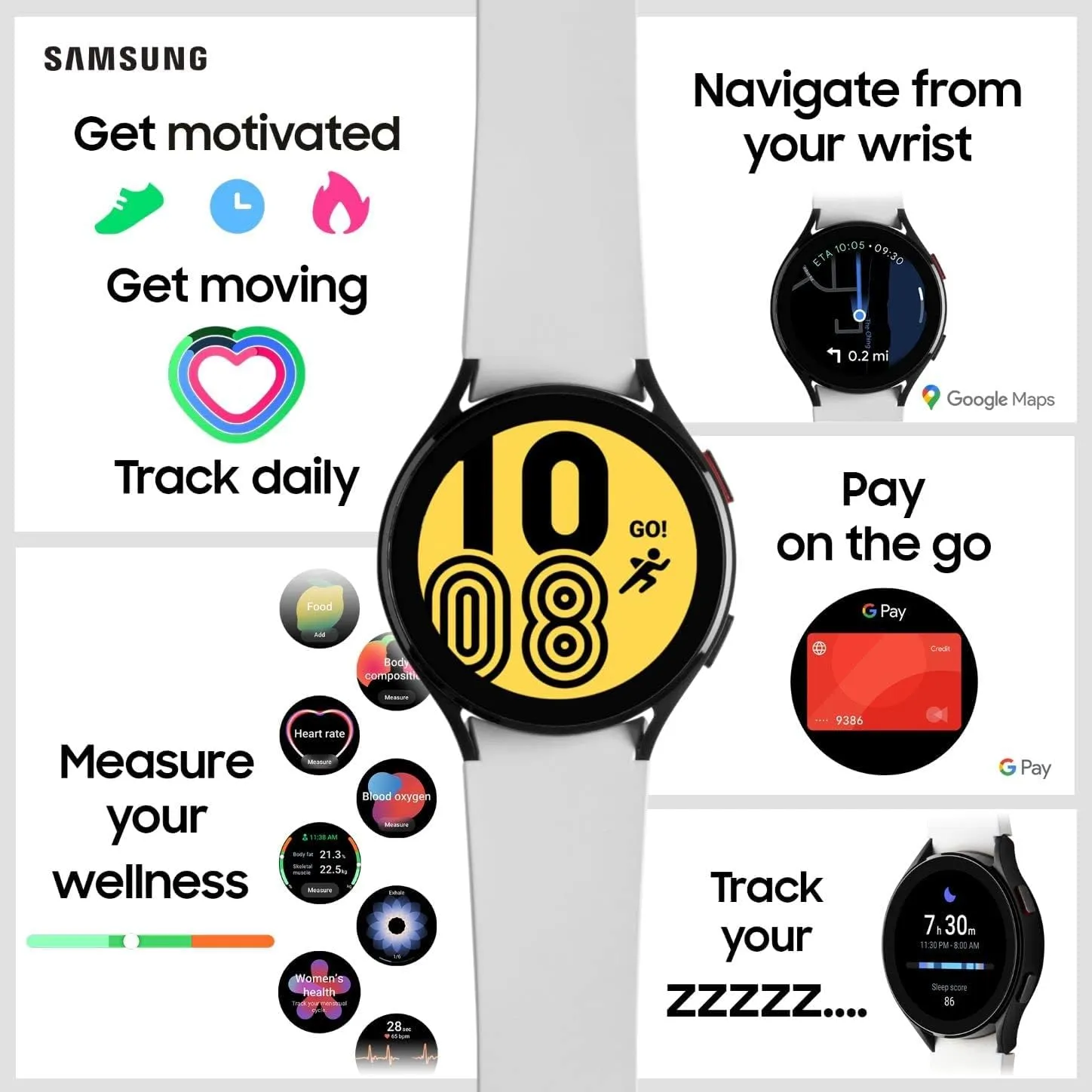 Samsung Galaxy Watch4 GPS, 44mm Aluminium Smartwatch, Black