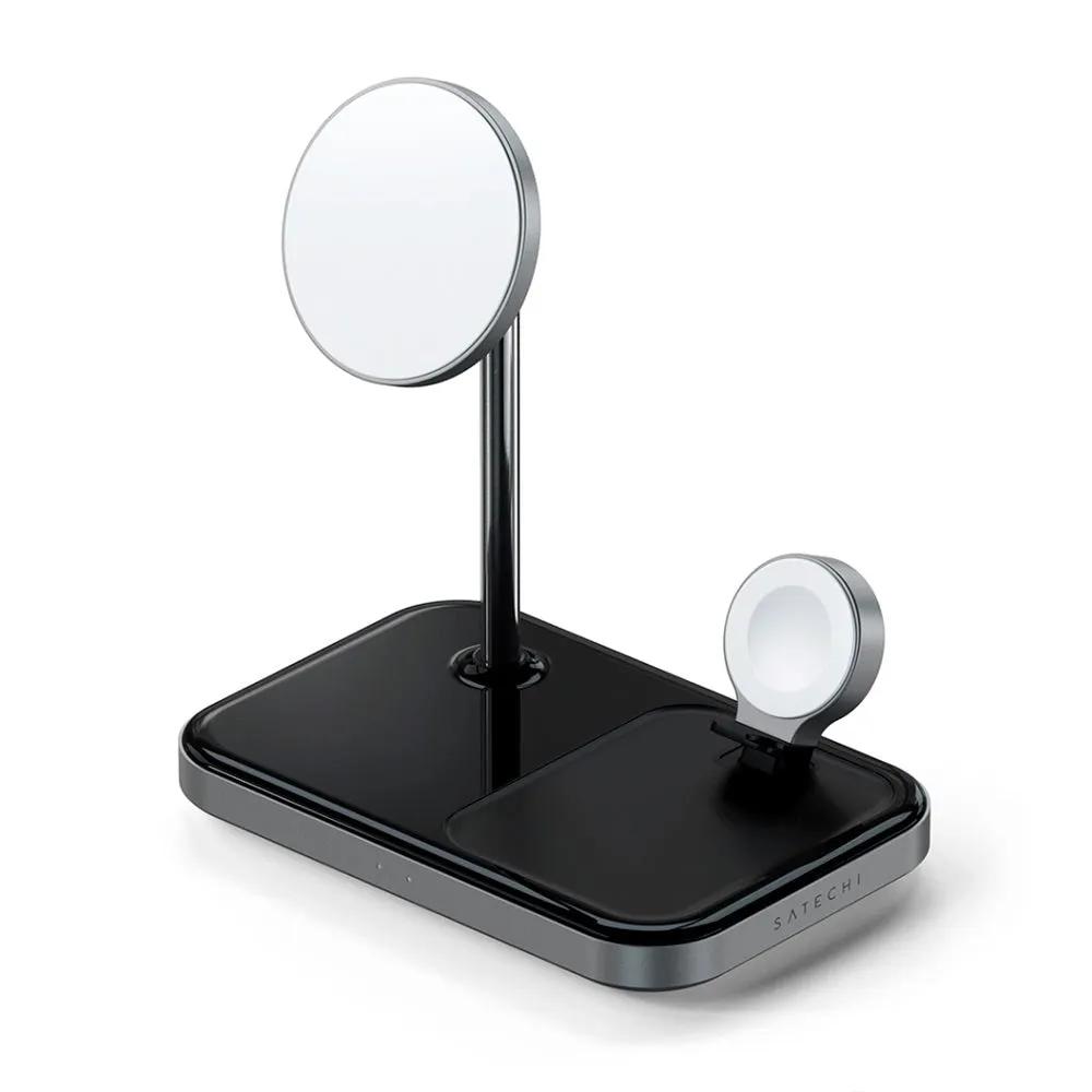 Satechi 15W Magnetic 3-in-1 Wireless Charging Stand - MagSafe Kompatibel - Sort / Grå