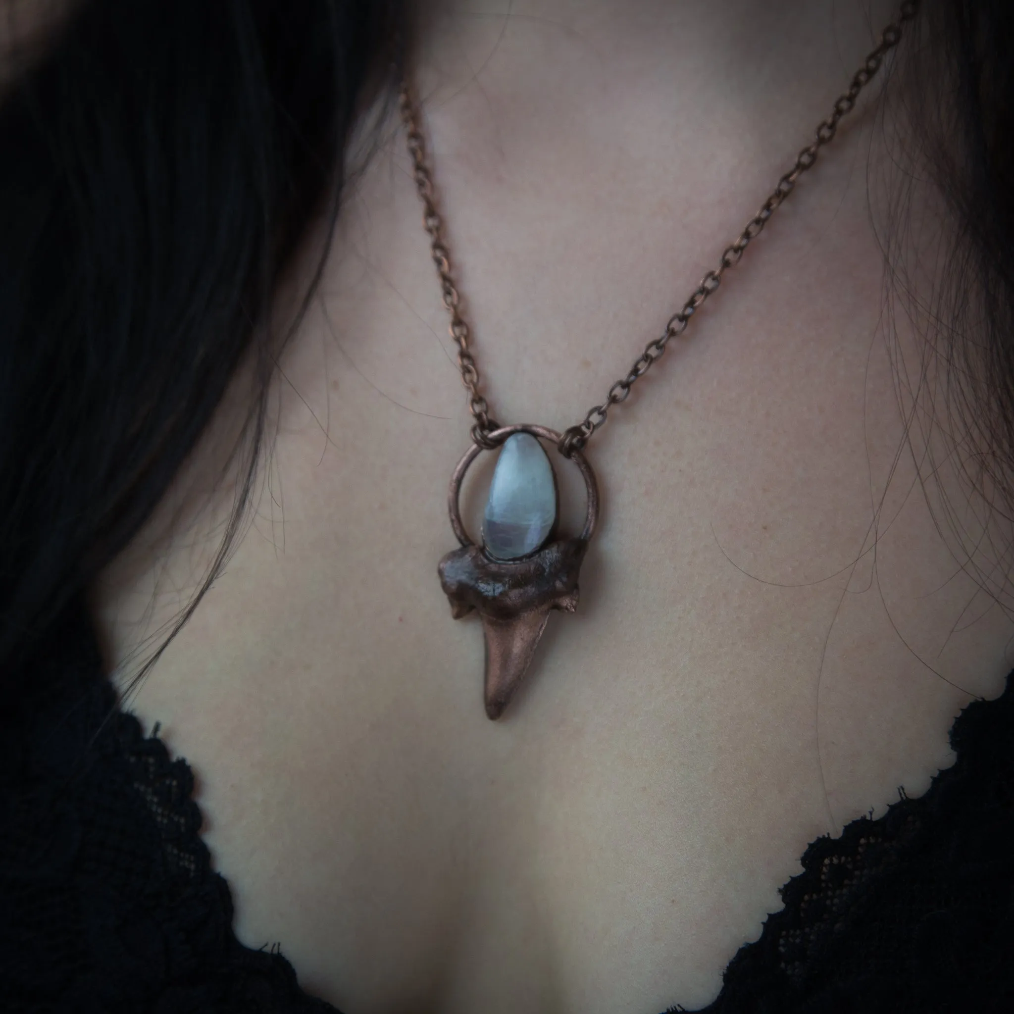 Shark Tooth pendant with Moonstone