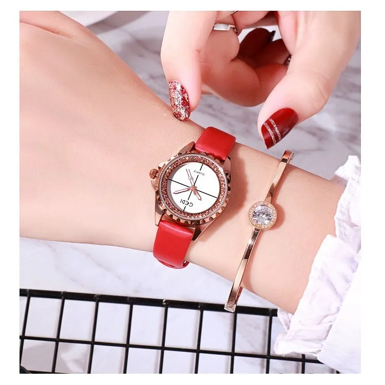 Simple Dial Diamond Frame Women's Watch