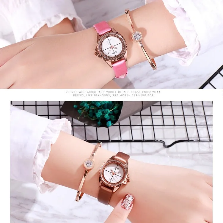 Simple Dial Diamond Frame Women's Watch