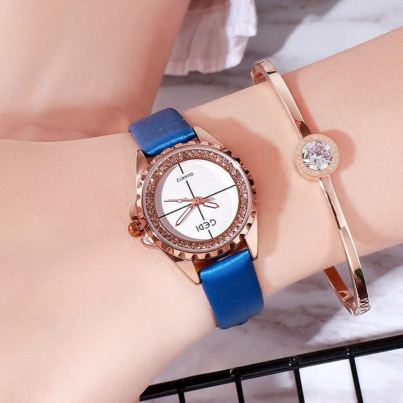 Simple Dial Diamond Frame Women's Watch