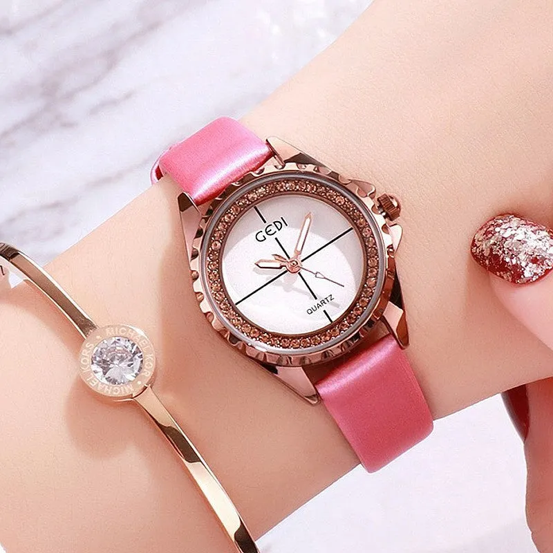 Simple Dial Diamond Frame Women's Watch