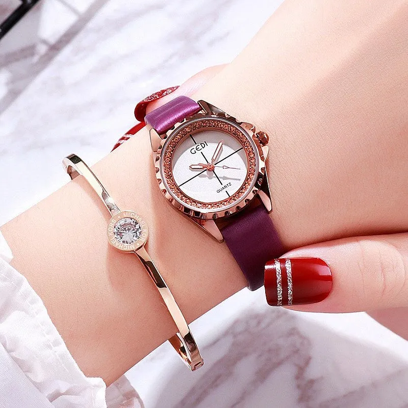 Simple Dial Diamond Frame Women's Watch