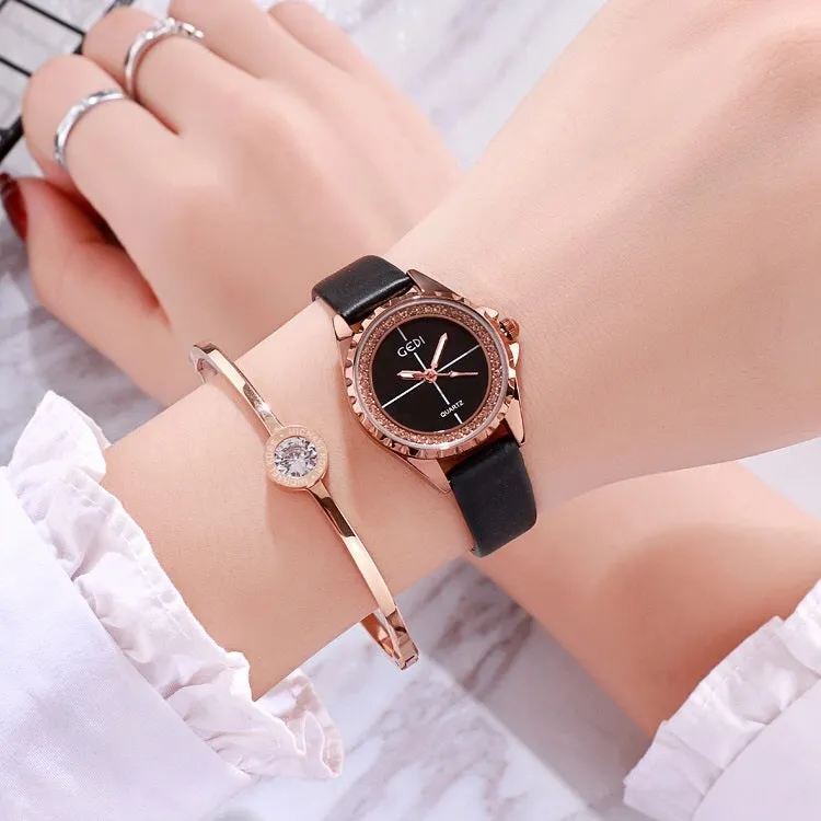 Simple Dial Diamond Frame Women's Watch