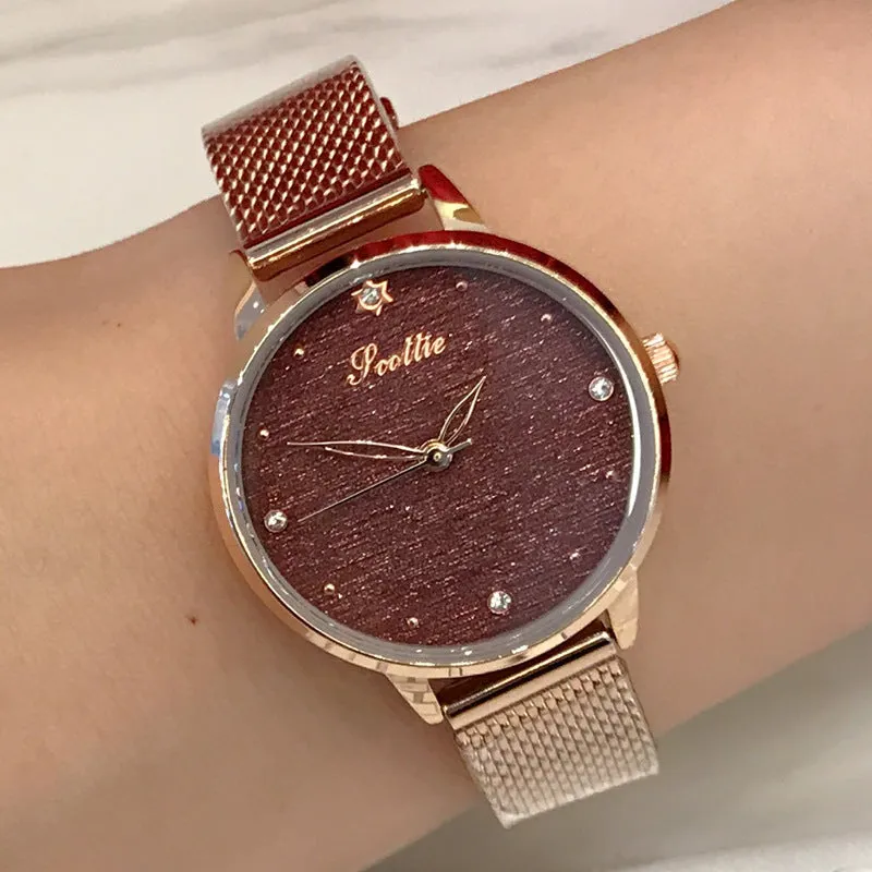 Simple Round Dial Mesh Strap Women's Watch