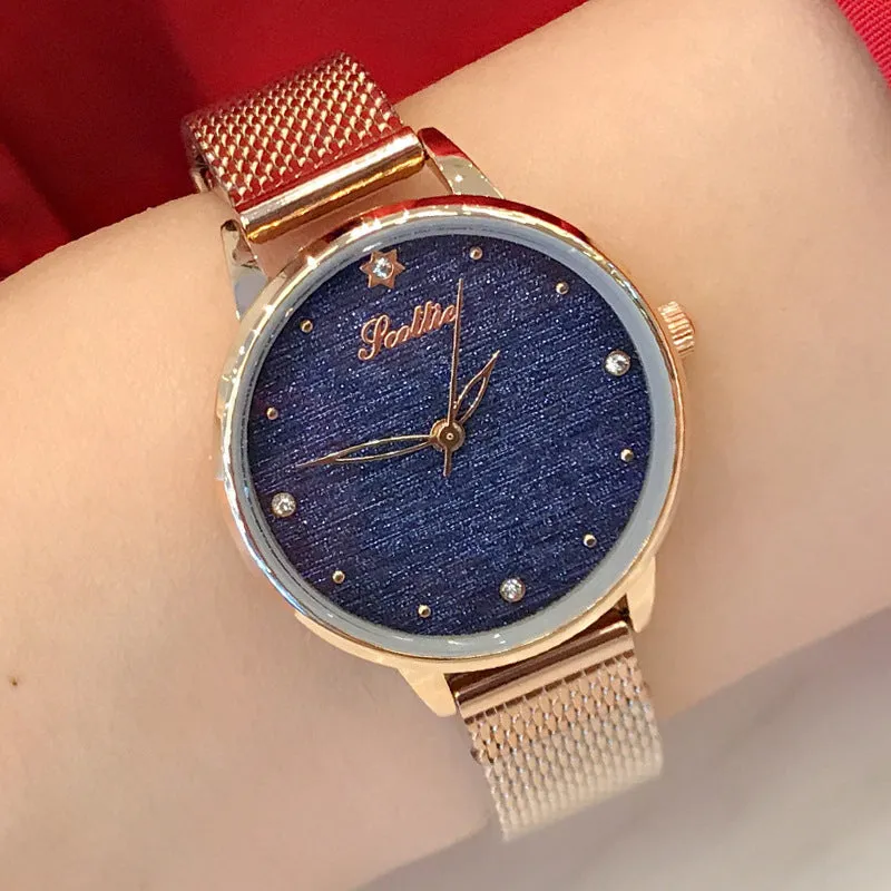 Simple Round Dial Mesh Strap Women's Watch