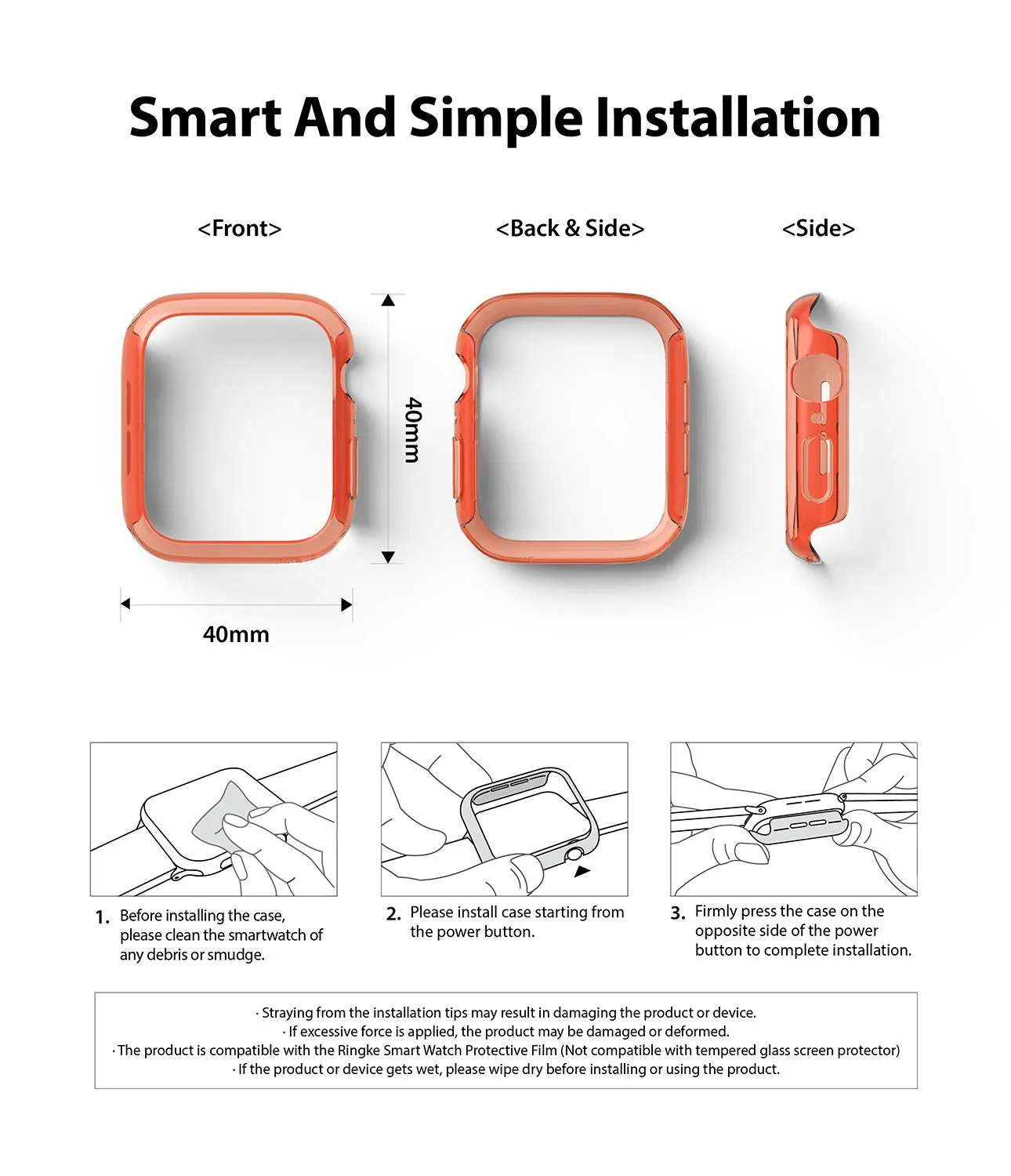 Slim Case Compatible with Apple Watch Series 6 / 5 / 4 / SE 40mm - Clear & Coral (2 Pack)