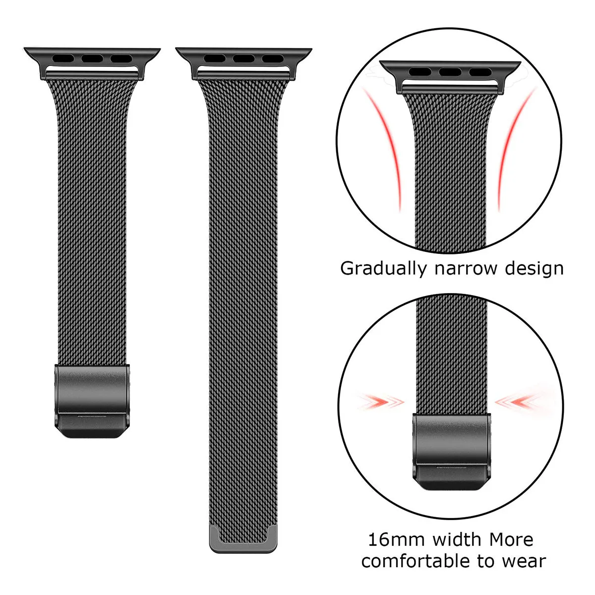 Slim Milanese Apple Watch Strap | Apple Watch Series 10 | Ultra 2 | 8 Ultra | 9 | 8 | 7 | 6 |Black