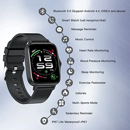 Smart Watch 2022(Call Receive/Dial), 1.70 in HD Full Touch Screen Smartwatch Fitness Tracker with Call/Text/Heart Rate (Black)