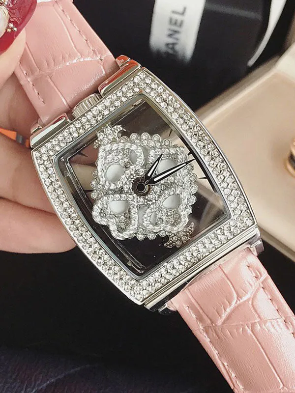 Square Diamond Drill Leather Strap Watch