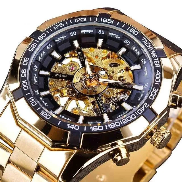 Stainless Steel Waterproof Mens Skeleton Watches