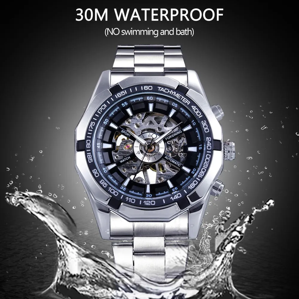 Stainless Steel Waterproof Mens Skeleton Watches