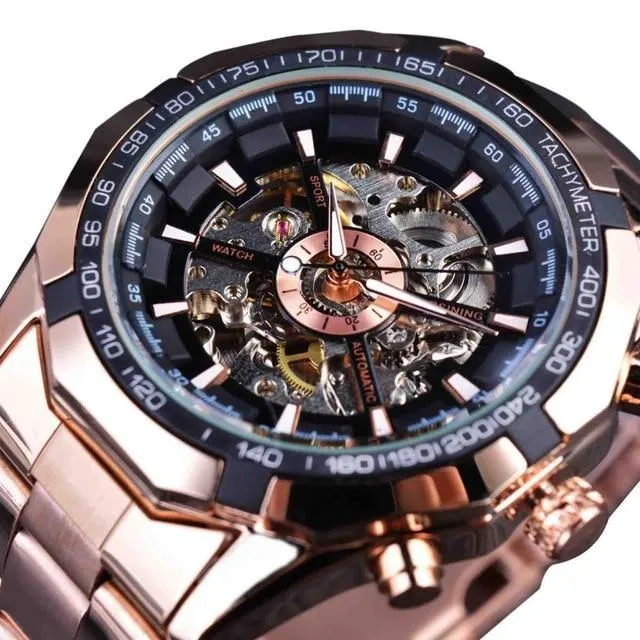 Stainless Steel Waterproof Mens Skeleton Watches