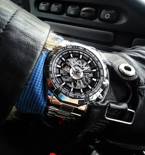 Stainless Steel Waterproof Mens Skeleton Watches