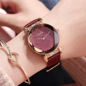 Stereoscopic Dial Leather Strap Women's Watch