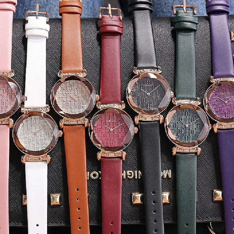 Stereoscopic Dial Leather Strap Women's Watch