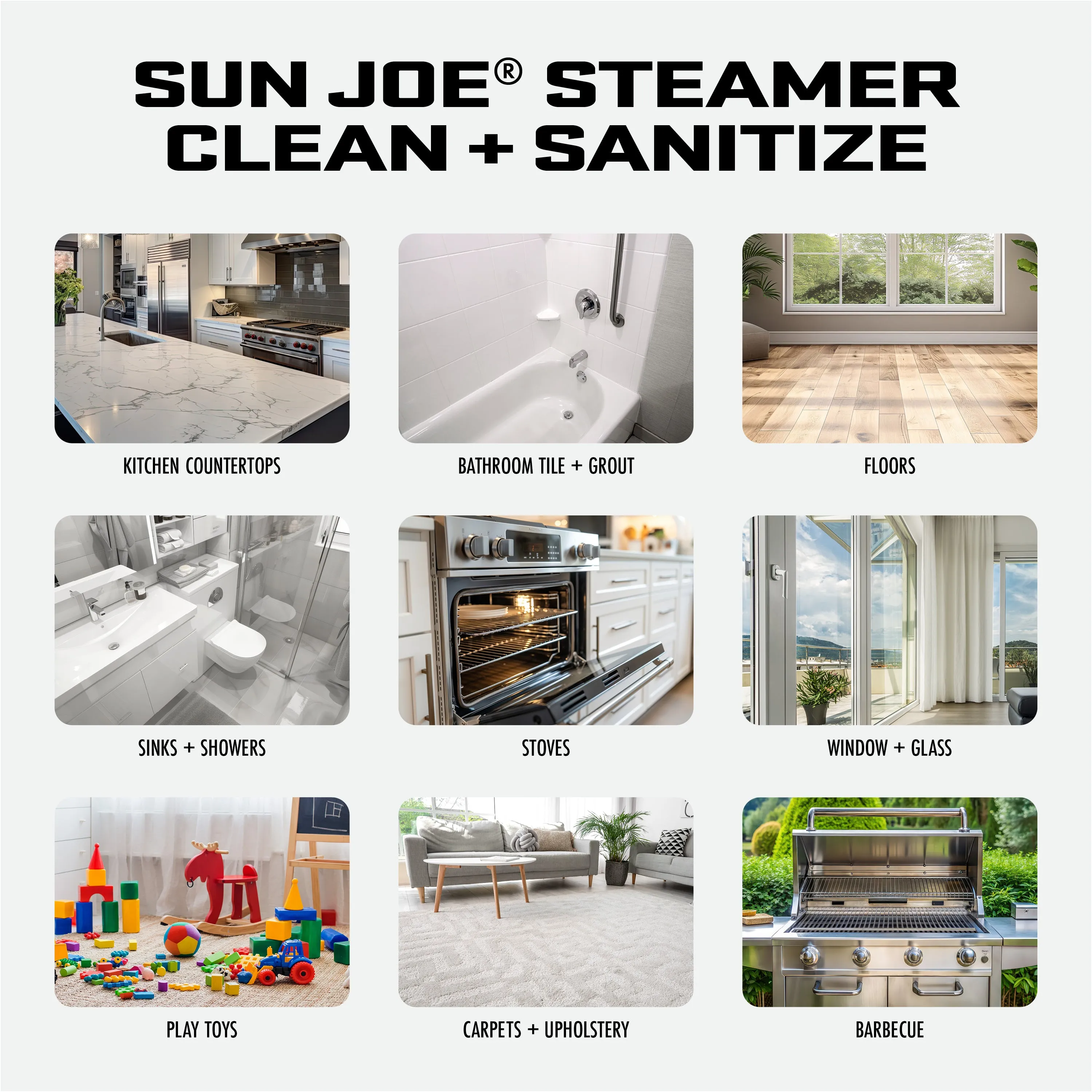 Sun Joe STM30E Heavy-Duty Multi-Purpose Steam Cleaner | 212-Degree Steam Blast at 50-PSI | 35-Second Rapid Heating | Chemical-Free Cleaning Safely Kills Germs   Sanitizes Surfaces | 8-Piece Accessory Kit