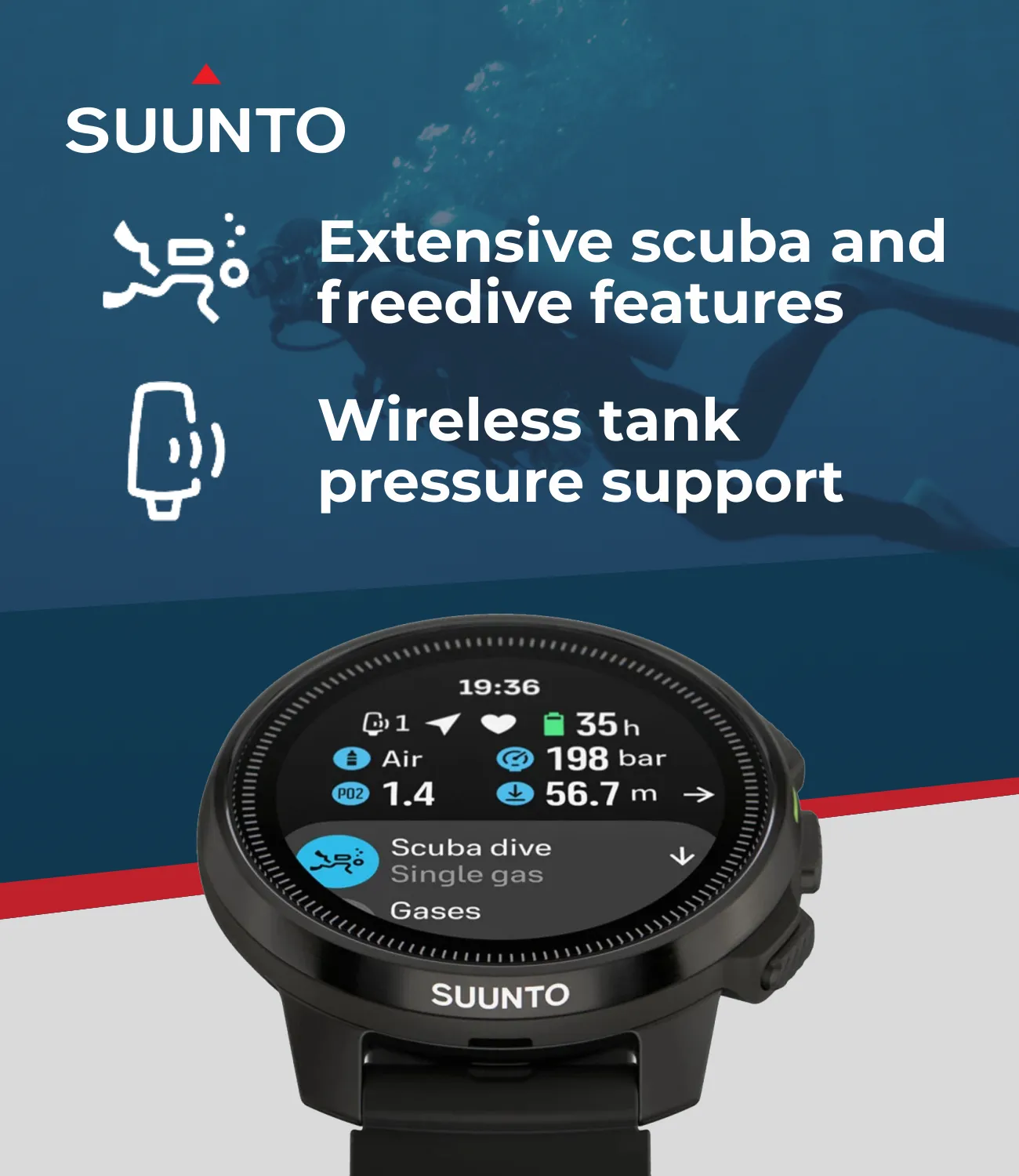 SUUNTO Ocean Dive Computer & GPS Sports Watch | 1.43'' AMOLED | Dualband GNSS