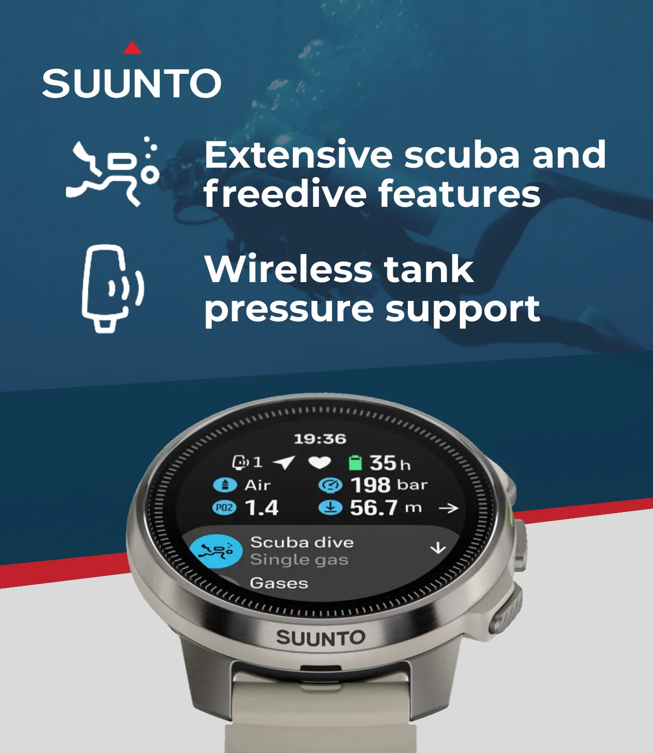 SUUNTO Ocean Dive Computer & GPS Sports Watch | 1.43'' AMOLED | Dualband GNSS